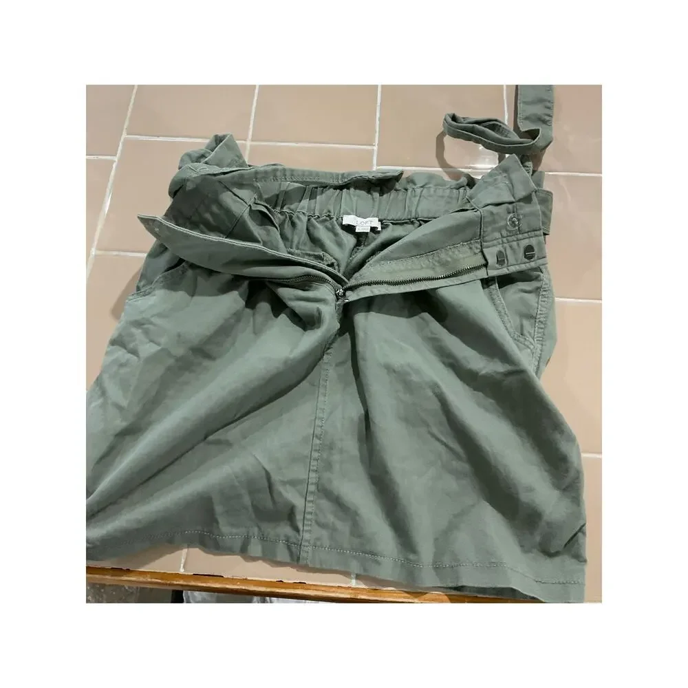 Loft Green Paper Bag Tie Waist Skirt Size 8 Medium Pockets Cotton Elastic Waist - Picture 3 of 6